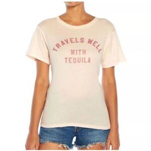 Wildfox Womens Small KeKe Travels Well With Tequila Graphic Tshirt Pink
